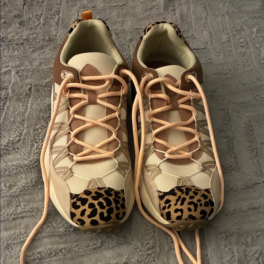 MIA Cream and Brown Leopard Sneakers